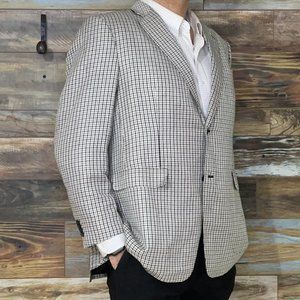 Astor & Black Marzoni Italy Wool Beige Check Dual Vents Blazer Sport Jacket 46R